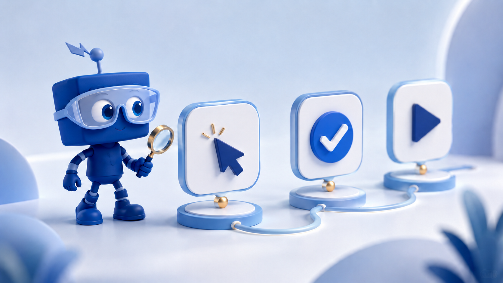 SIMON learning mascot following a sequence of visual how-to steps.