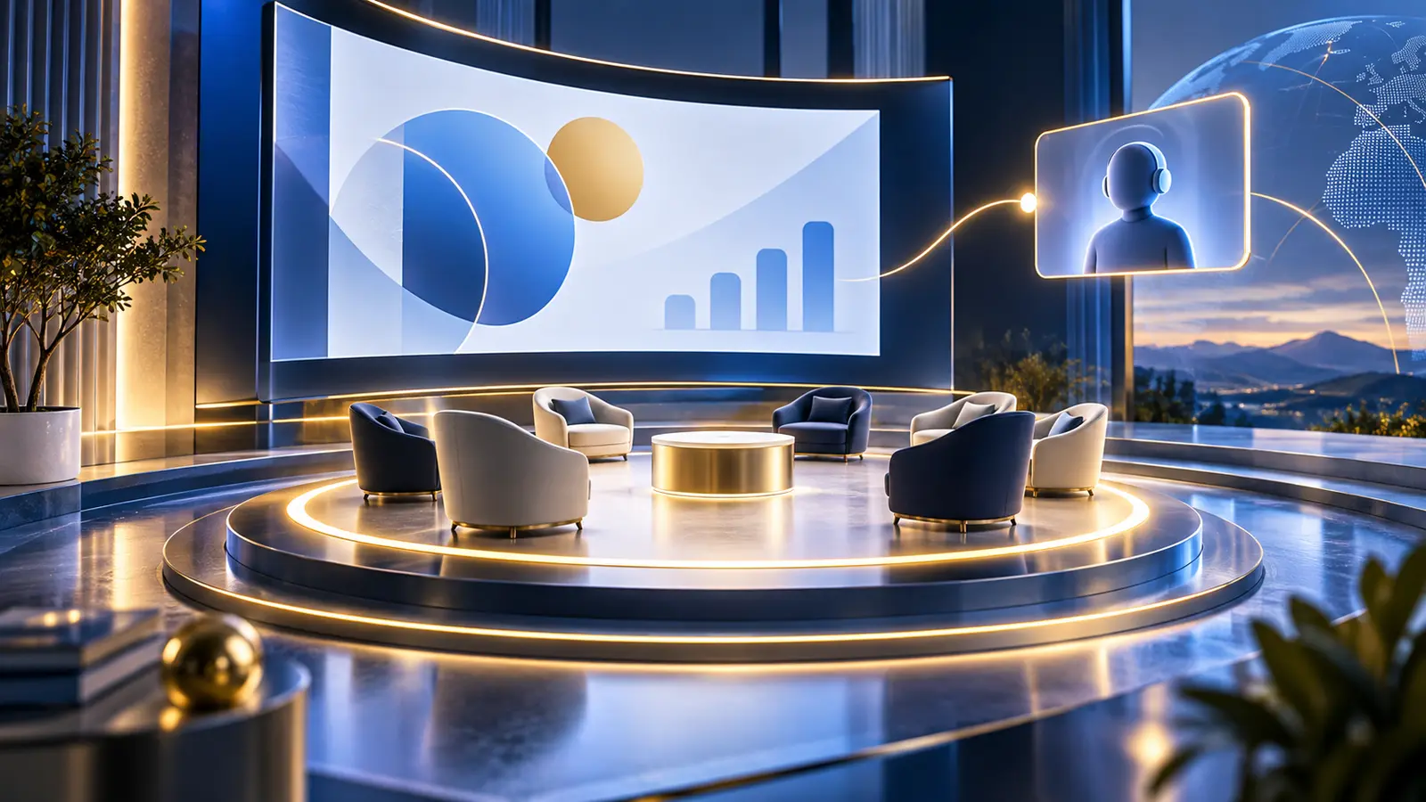 A modern live training studio prepared for an in-person and connected global session.